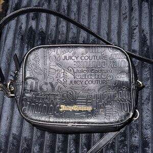 Juicy Couture Black Embossed Crossbody Bag with Gold Accents